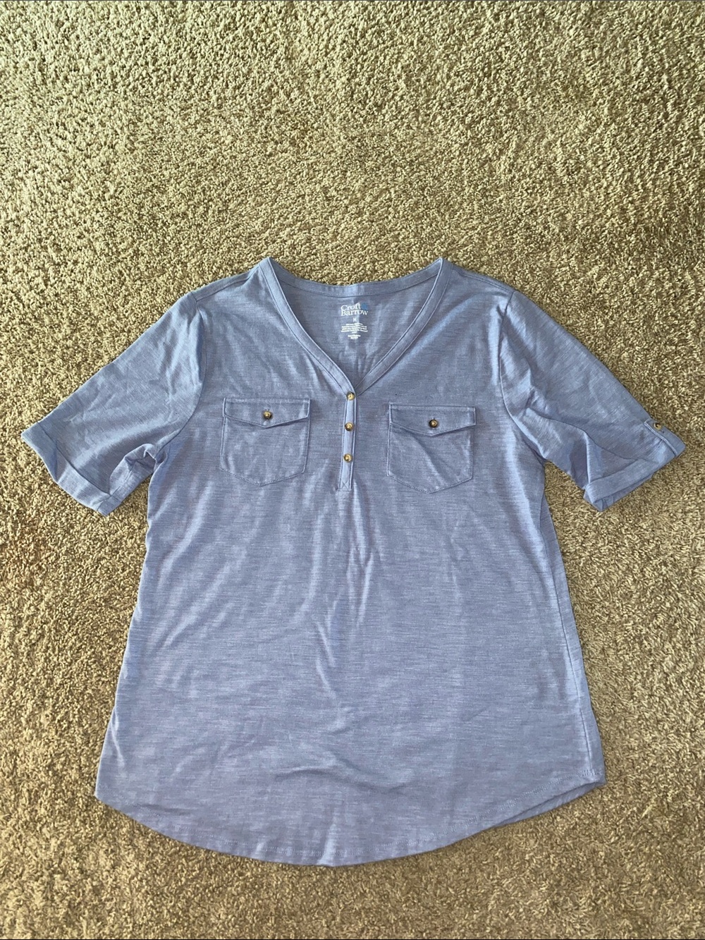 croft & barrow Light Blue V-Neck Short Sleeve Top